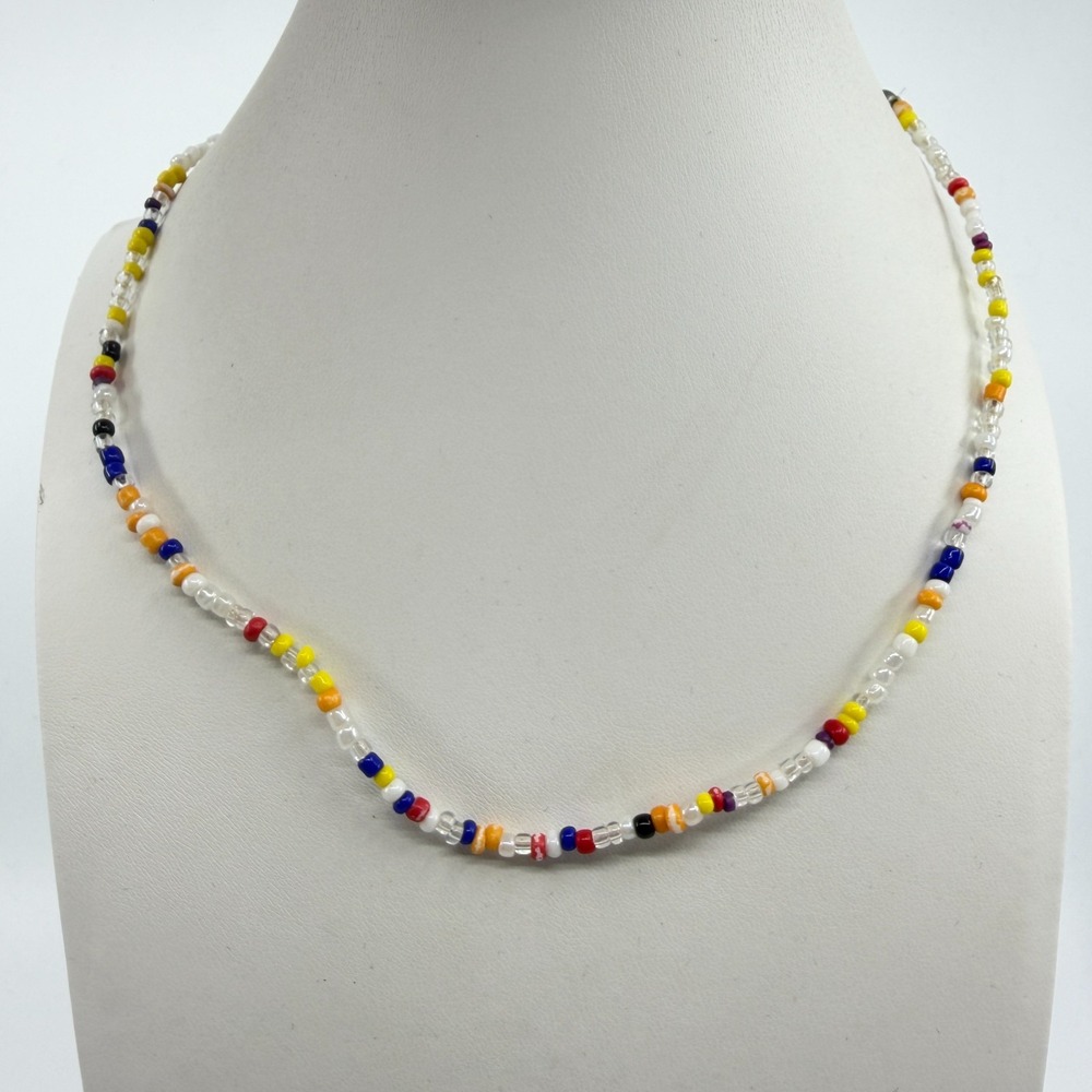 Multicolored Seed Bead Choker Necklace - Boho Layering Trendy Gift